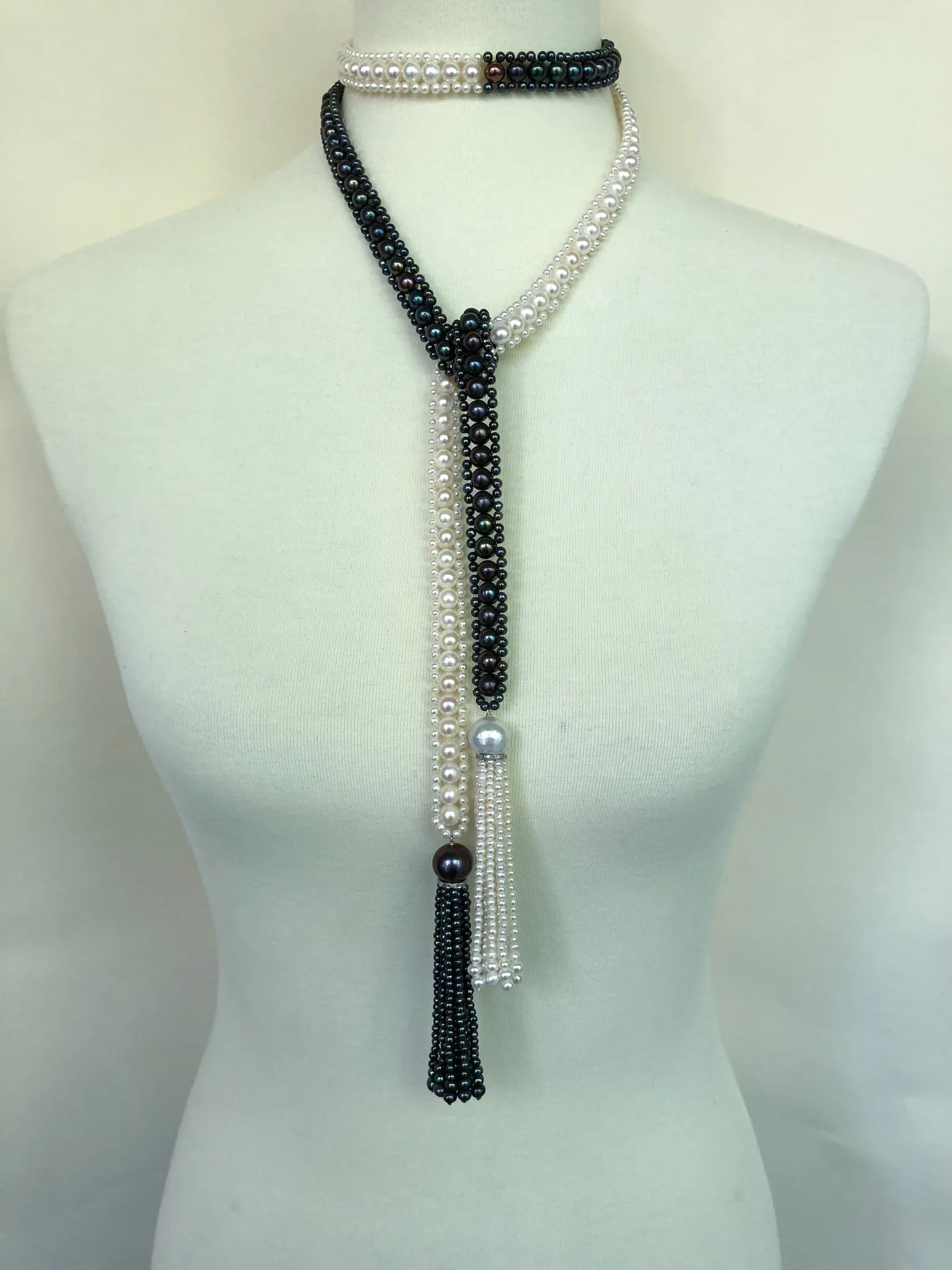 Marina J. Art Deco Style Long Woven Black and White Pearl Sautoir Necklace - Image 12