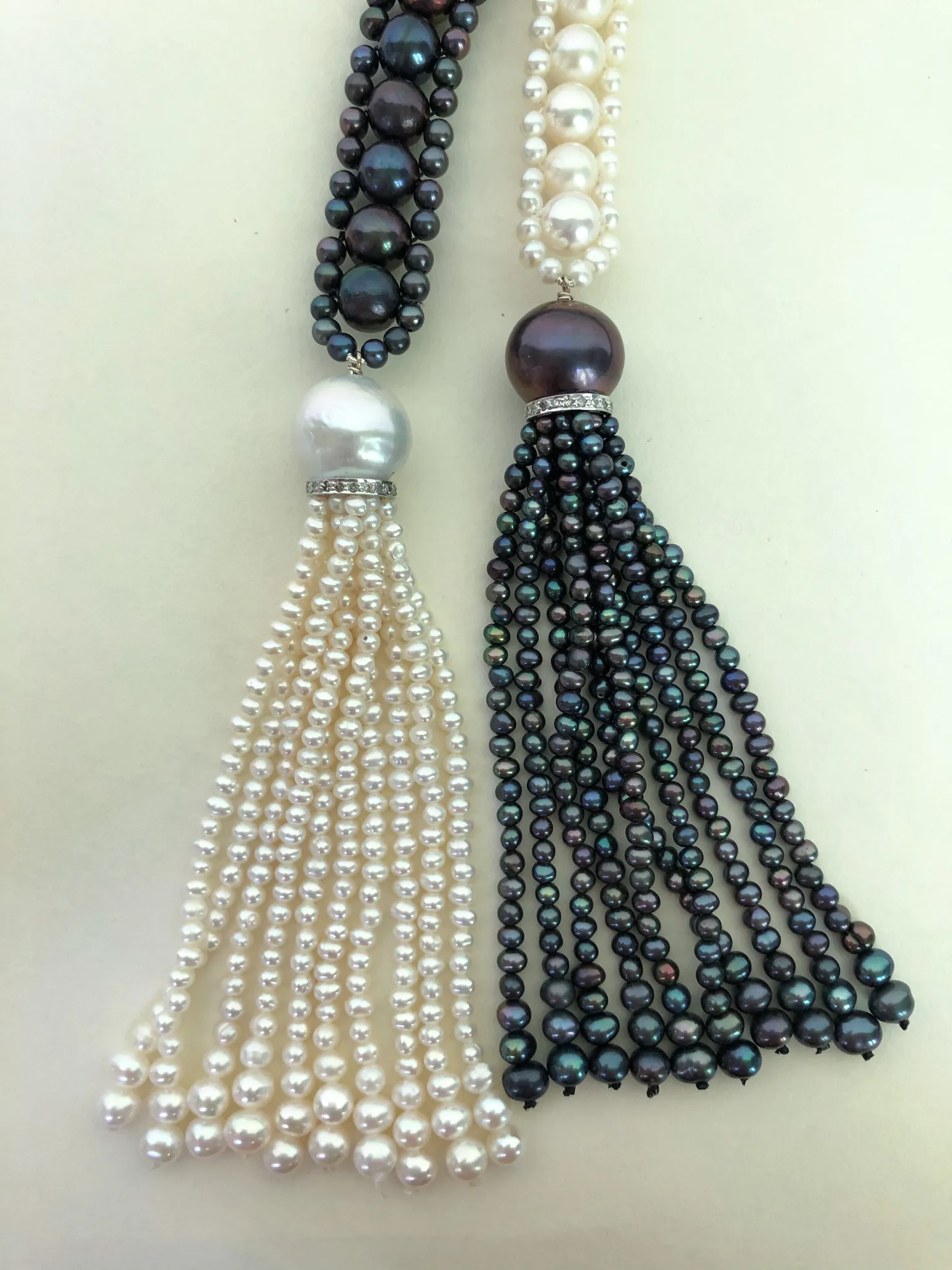 Marina J. Art Deco Style Long Woven Black and White Pearl Sautoir Necklace - Image 13