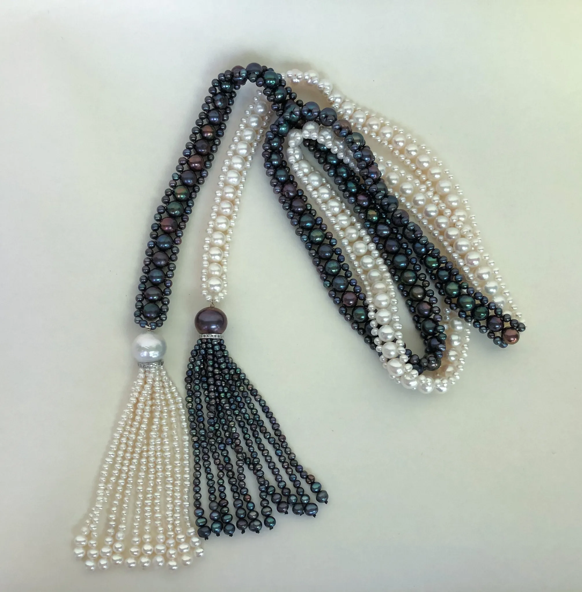 Marina J. Art Deco Style Long Woven Black and White Pearl Sautoir Necklace - Image 14