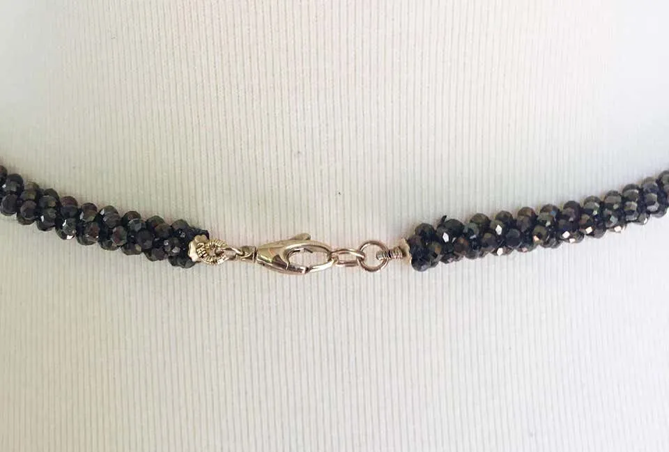Marina J Black Spinel Rope Necklace, Garnet Vintage Brooch and 14 K Gold Clasp - Image 4
