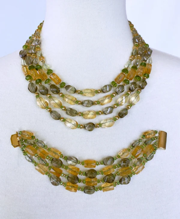 Marina J. Convertible Necklace & Bracelet with Lemon Quartz, Smokey Quartz, Citrine, Peridot & 14K Yellow Gold