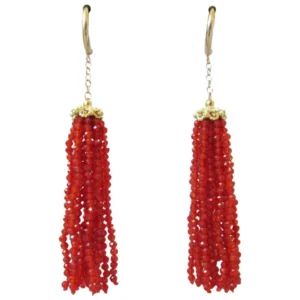Marina J Faceted Carnelian Dangle Tassel Earrings with Gold Filigree Cap