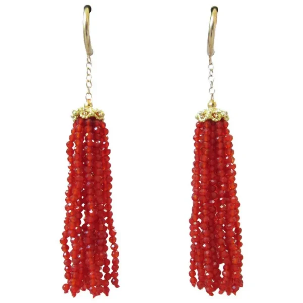 Marina J Faceted Carnelian Dangle Tassel Earrings with Gold Filigree Cap