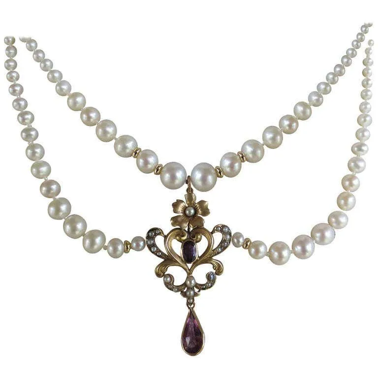 Marina J. Graduated Pearl Necklace with Gold Vintage Pendant & 14K Gold Clasp - Image 2