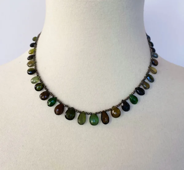 Marina J. Green Tourmaline Necklace with Iridescent Spinel and Silver Clasp