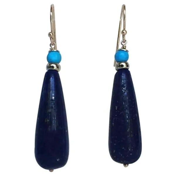 Marina J Lapis Lazuli and Turquoise Drop Earrings with 14 K Gold Hooks