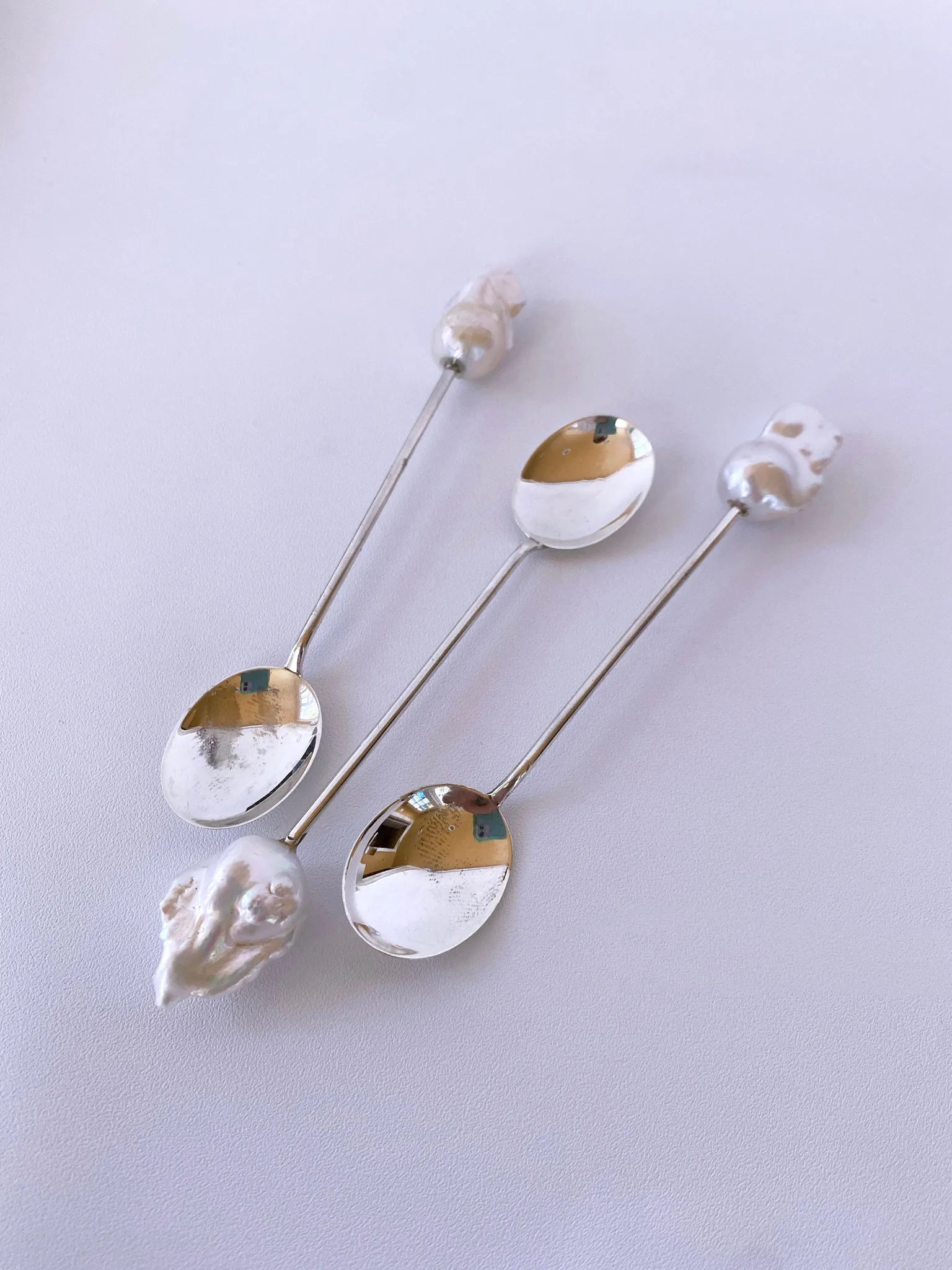 Marina J. One of A Kind Antique Sterling Silver and Baroque Pearl Spoons - Image 2