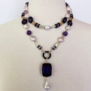 Pearl, Amethyst, Citrine, Black Onyx and 14k Yellow Gold Sautoir