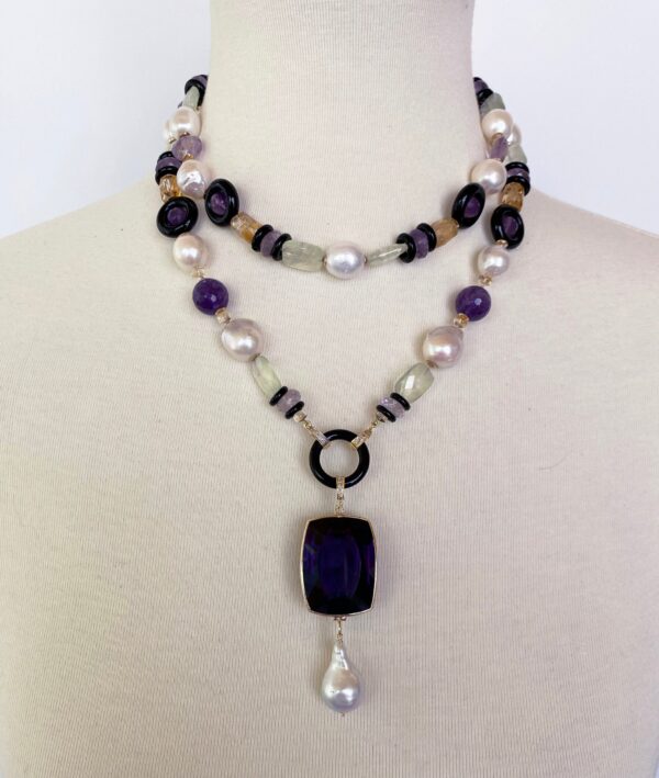 Pearl, Amethyst, Citrine, Black Onyx and 14k Yellow Gold Sautoir