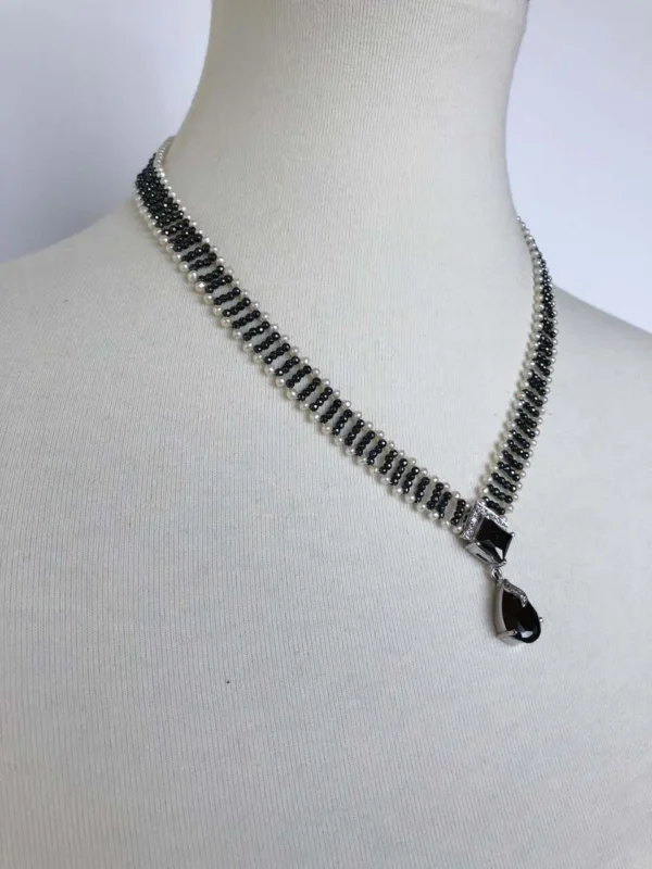 Marina J. Pearl and Hematite Necklace with Diamonds and 14 Karat Gold Clasp
