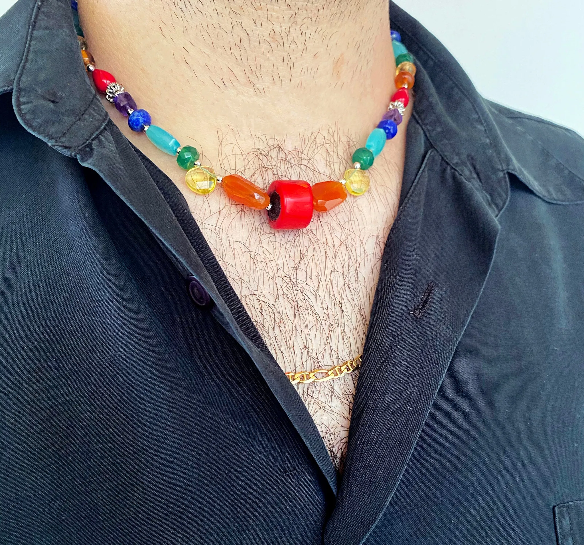 Marina J "Pride" Multicolored Semiprecious Stone Unisex Rainbow Necklace - Image 5
