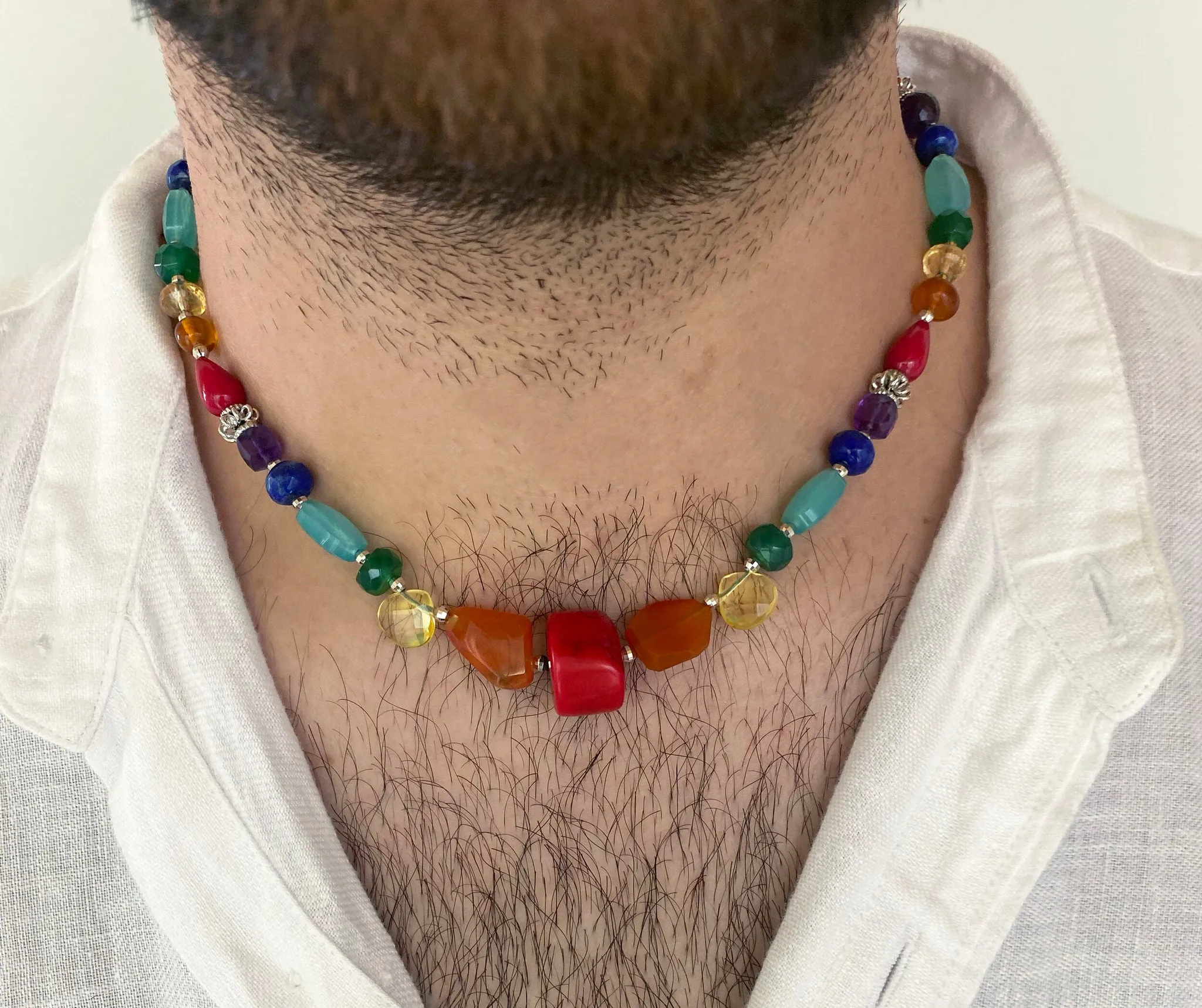 Marina J "Pride" Multicolored Semiprecious Stone Unisex Rainbow Necklace - Image 6