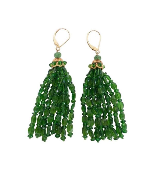 Tsavorite and 14K Gold Tassel Earrings