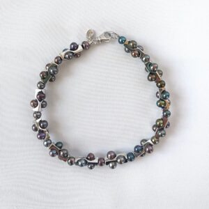Men's Geometric Black Pearl Bracelet with Sterling Silver & 14k White Gold