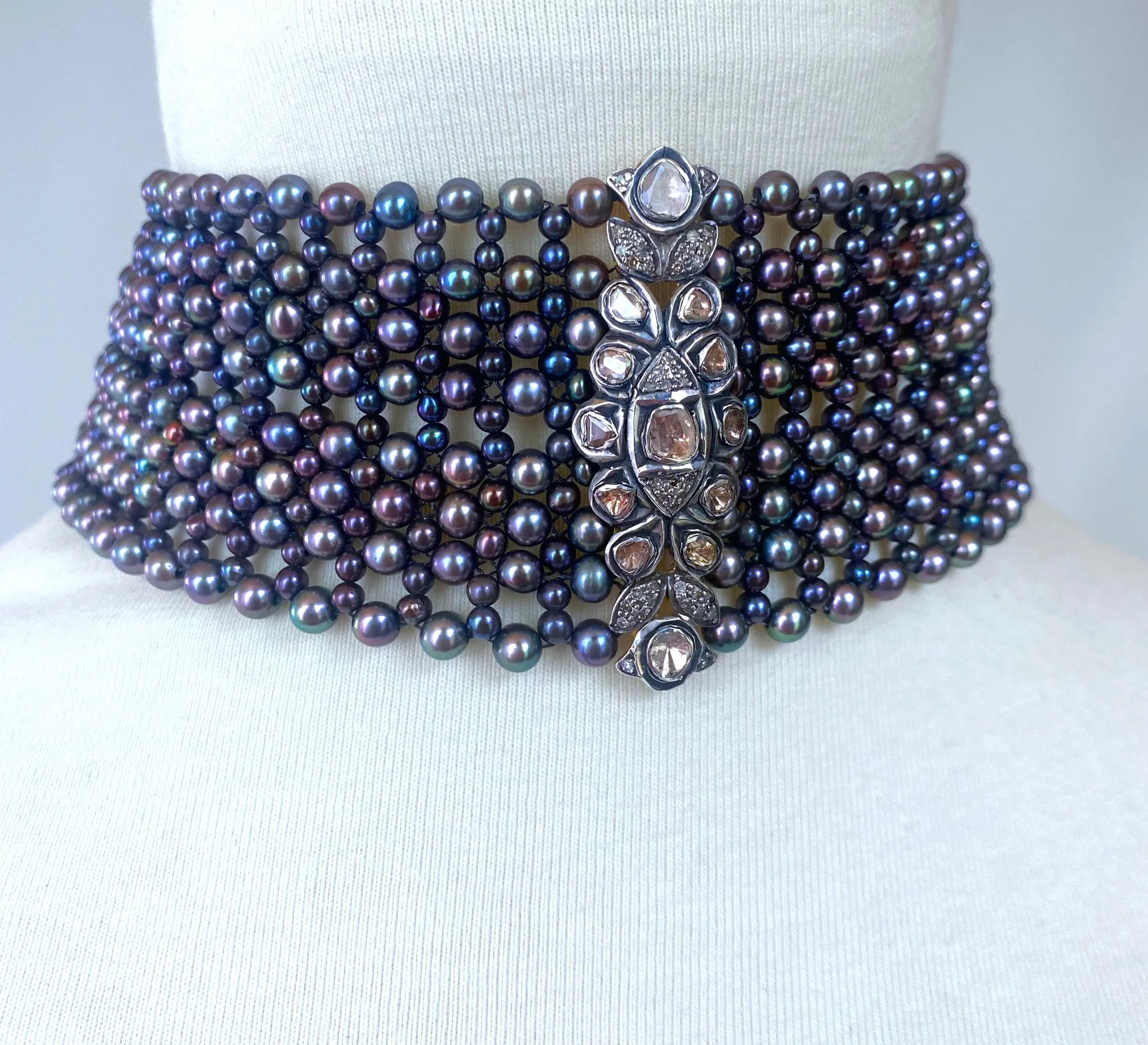 Marina J. Woven Black Pearl Choker with Vintage Raw Diamond Centerpiece - Image 4