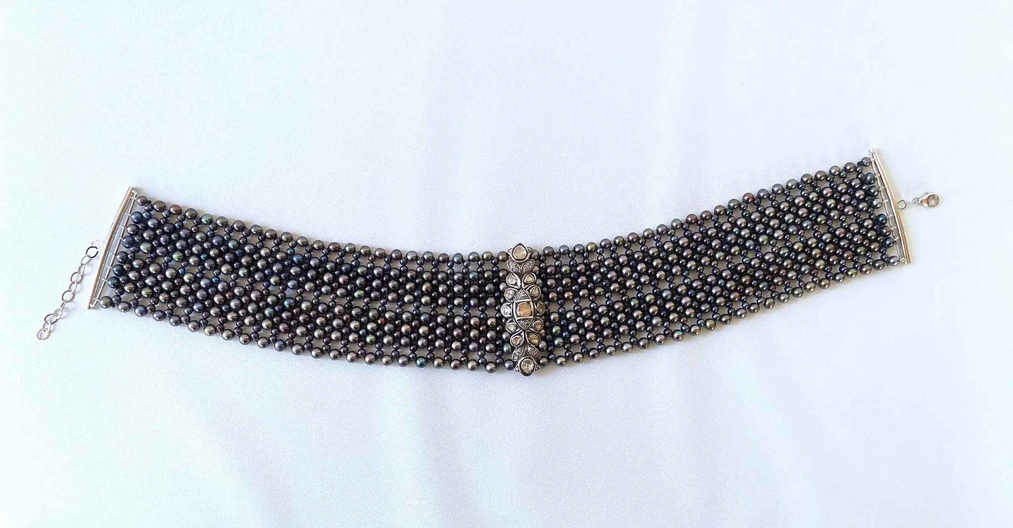 Marina J. Woven Black Pearl Choker with Vintage Raw Diamond Centerpiece - Image 5