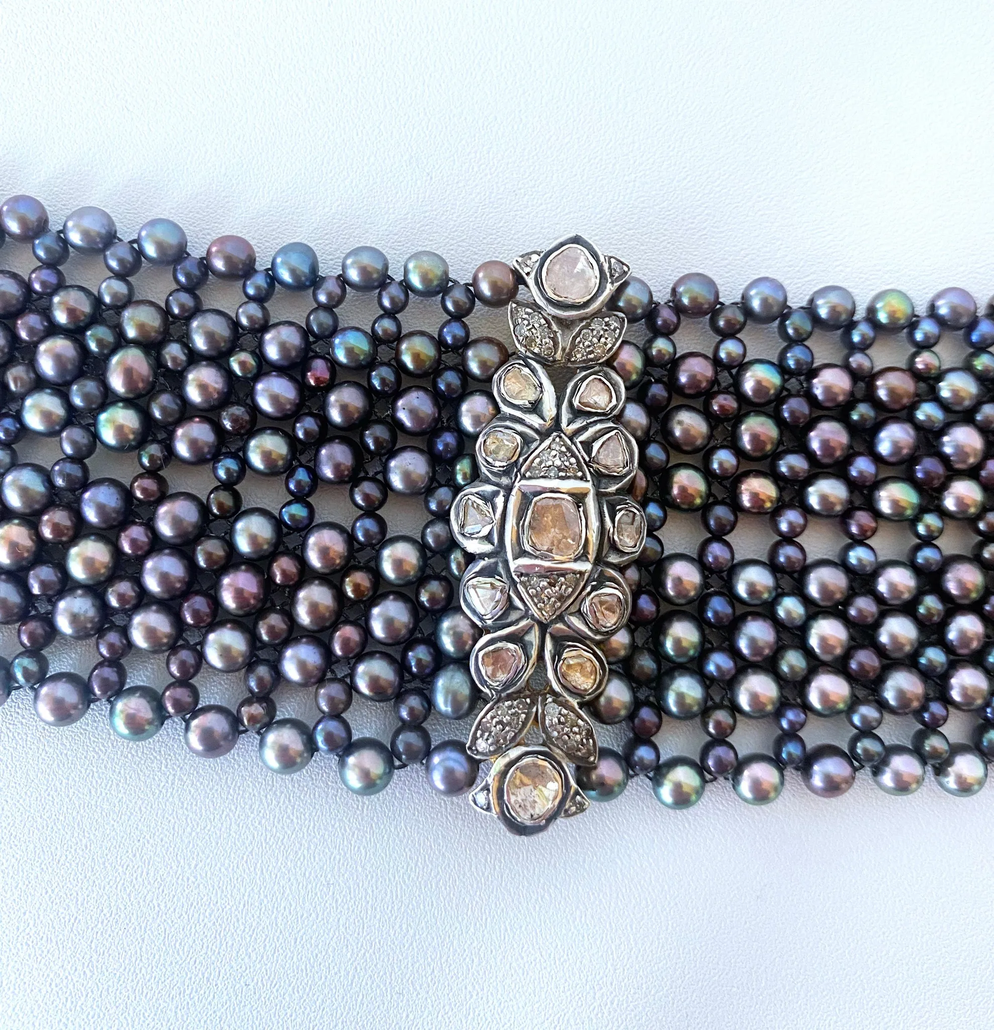 Marina J. Woven Black Pearl Choker with Vintage Raw Diamond Centerpiece - Image 6
