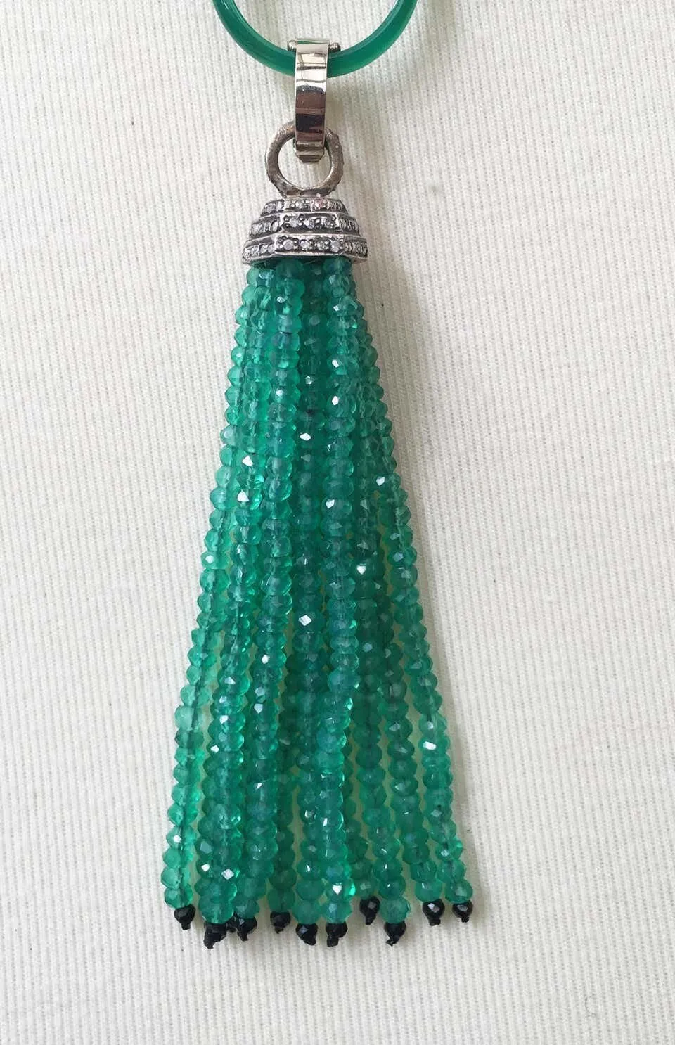Marina J Woven Black Spinel and Green Onyx sautoir with Diamond and Onyx Tassel - Image 3