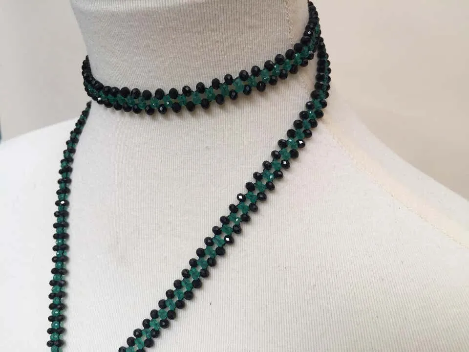 Marina J Woven Black Spinel and Green Onyx sautoir with Diamond and Onyx Tassel - Image 8