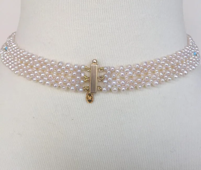 Marina J Woven Pearl and Turquoise Necklace with 14 K Yellow Gold Centerpiece - Image 4