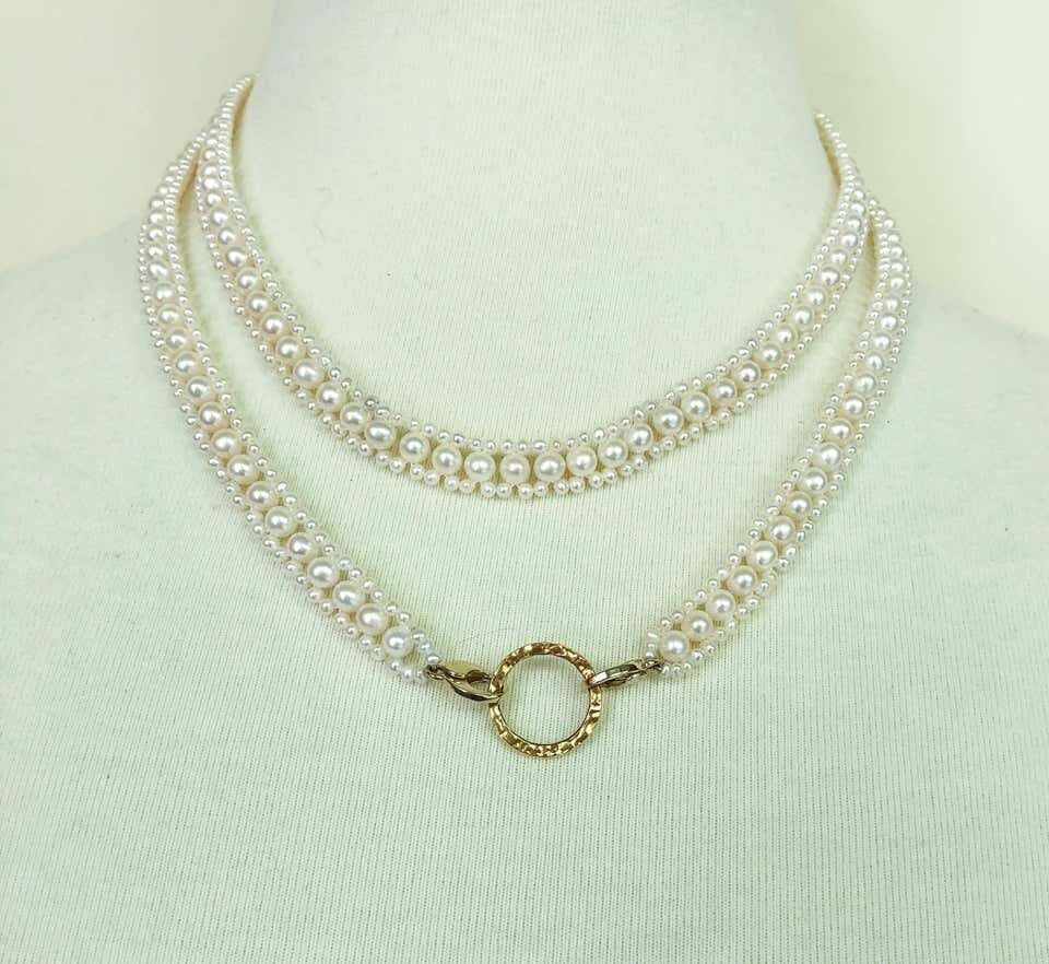 Woven Pearl Necklace with 14k Gold Ring and Removable Pearl Tassel - Image 13