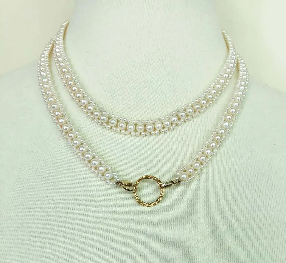 Woven Pearl Necklace with 14k Gold Ring and Removable Pearl Tassel - Image 14