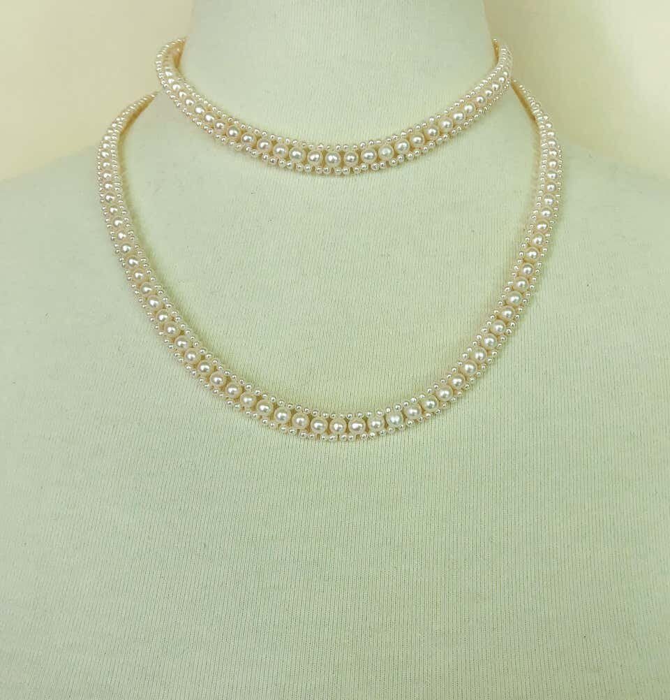 Woven Pearl Necklace with 14k Gold Ring and Removable Pearl Tassel - Image 15