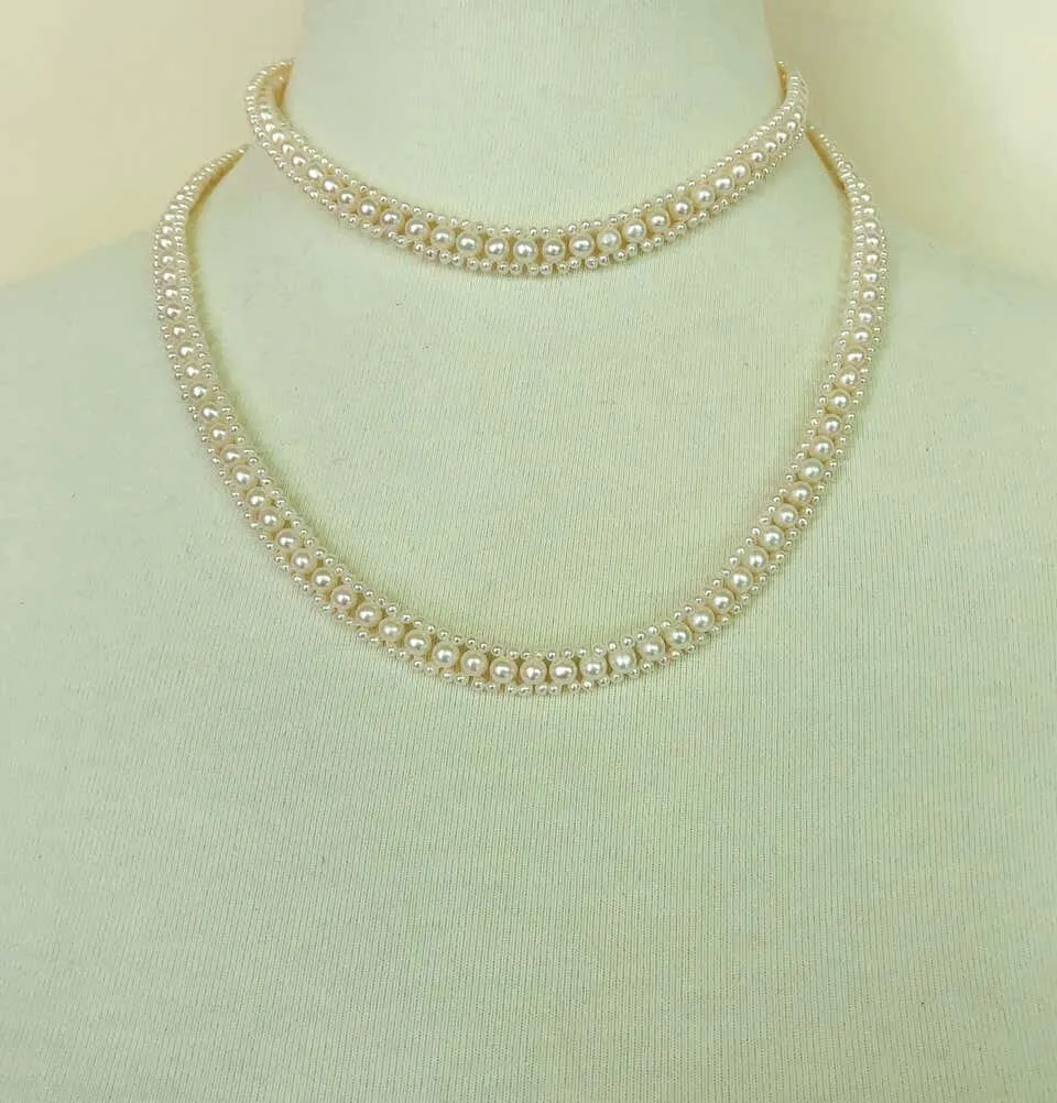 Woven Pearl Necklace with 14k Gold Ring and Removable Pearl Tassel - Image 16