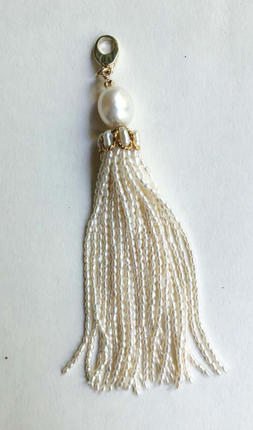 Woven Pearl Necklace with 14k Gold Ring and Removable Pearl Tassel - Image 19