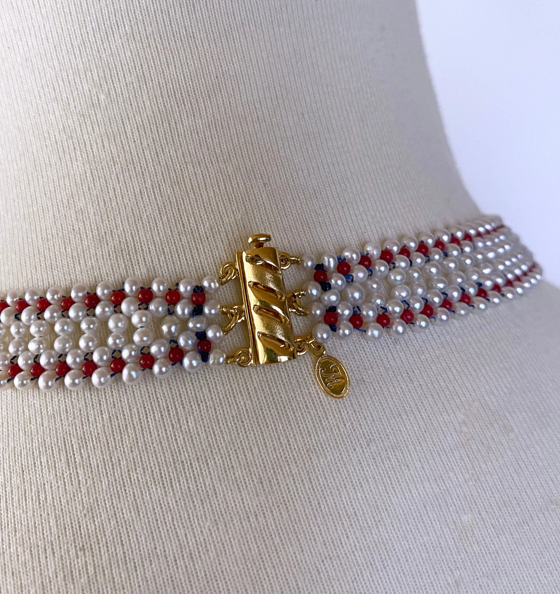 Coral, Pearl & Vintage Italian Mosaic Woven Necklace - Image 10