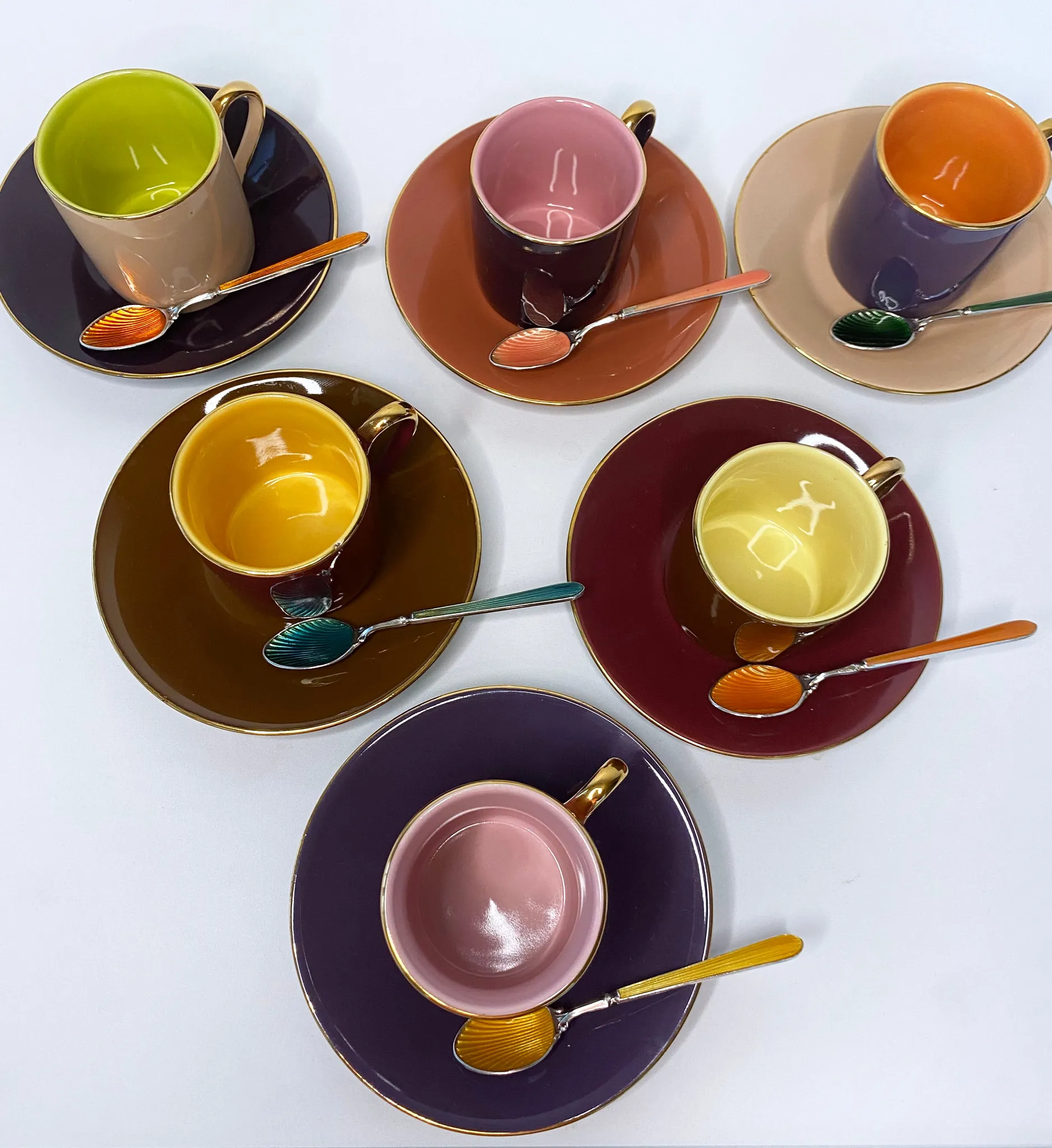 Multi Colored Coffee Cup Set with Decorative Enamel Spoons - Image 2