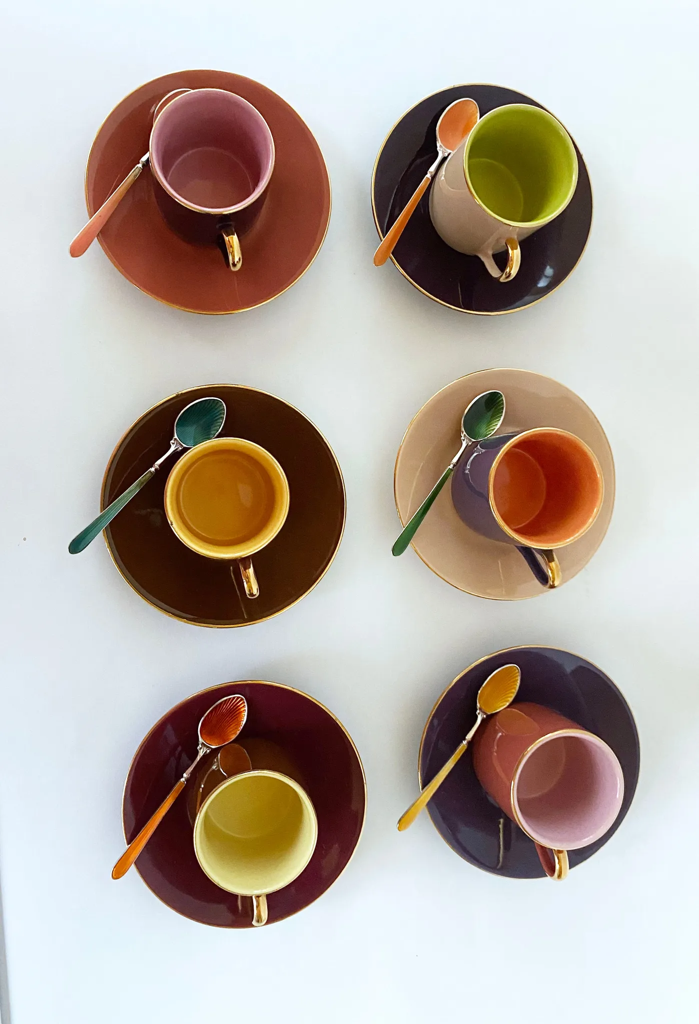 Multi Colored Coffee Cup Set with Decorative Enamel Spoons - Image 3