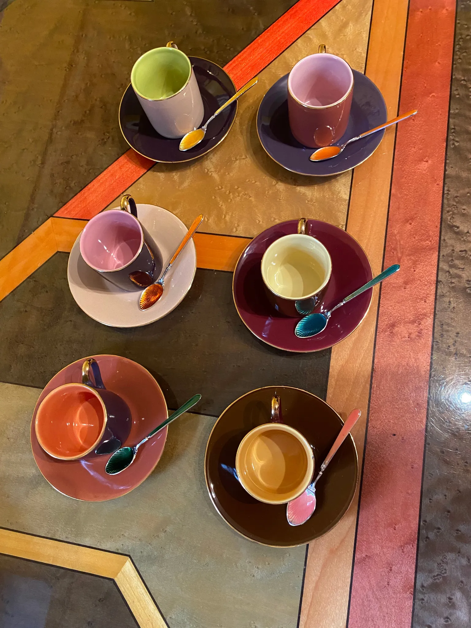 Multi Colored Coffee Cup Set with Decorative Enamel Spoons - Image 6