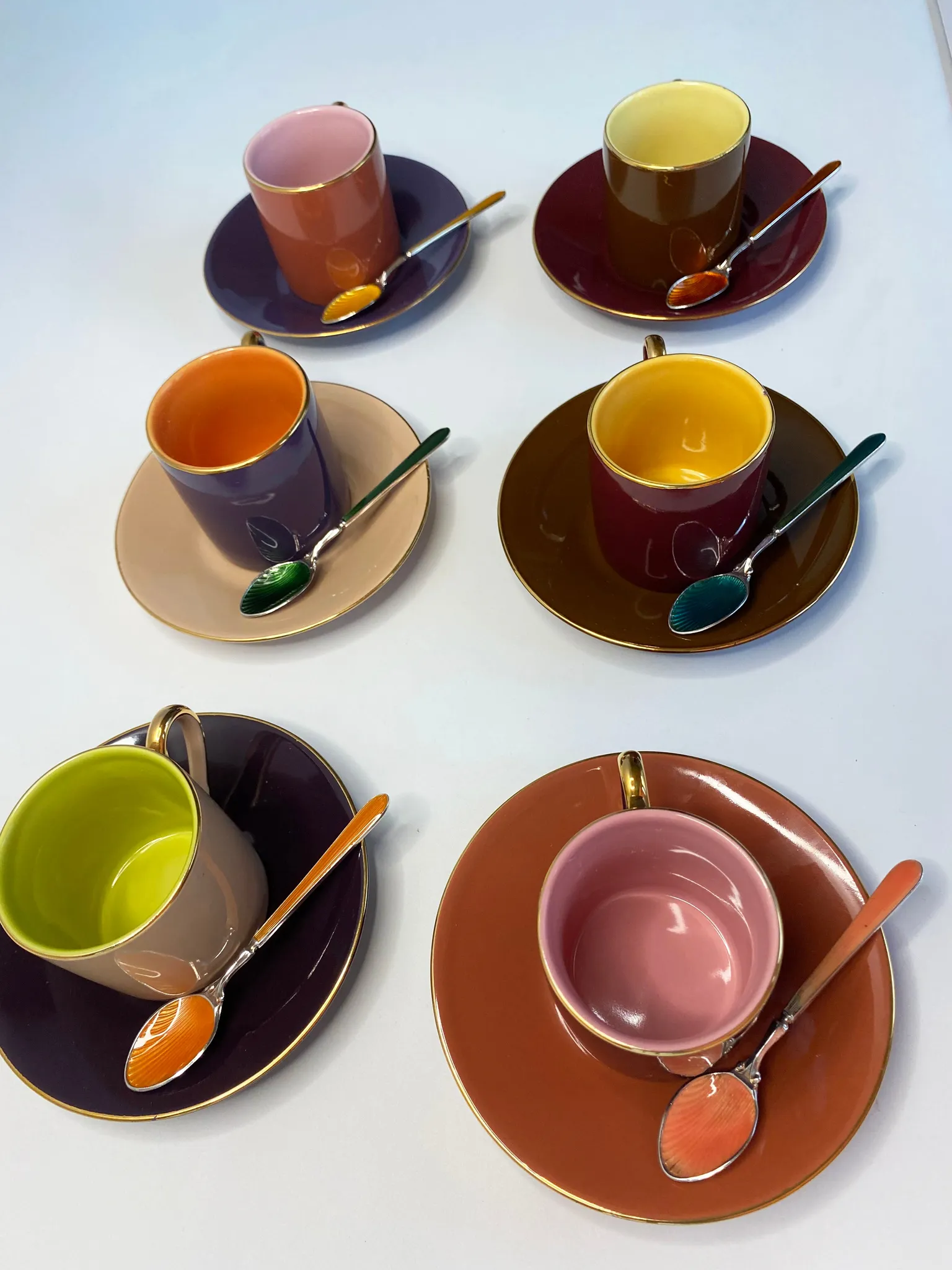 Multi Colored Coffee Cup Set with Decorative Enamel Spoons - Image 7