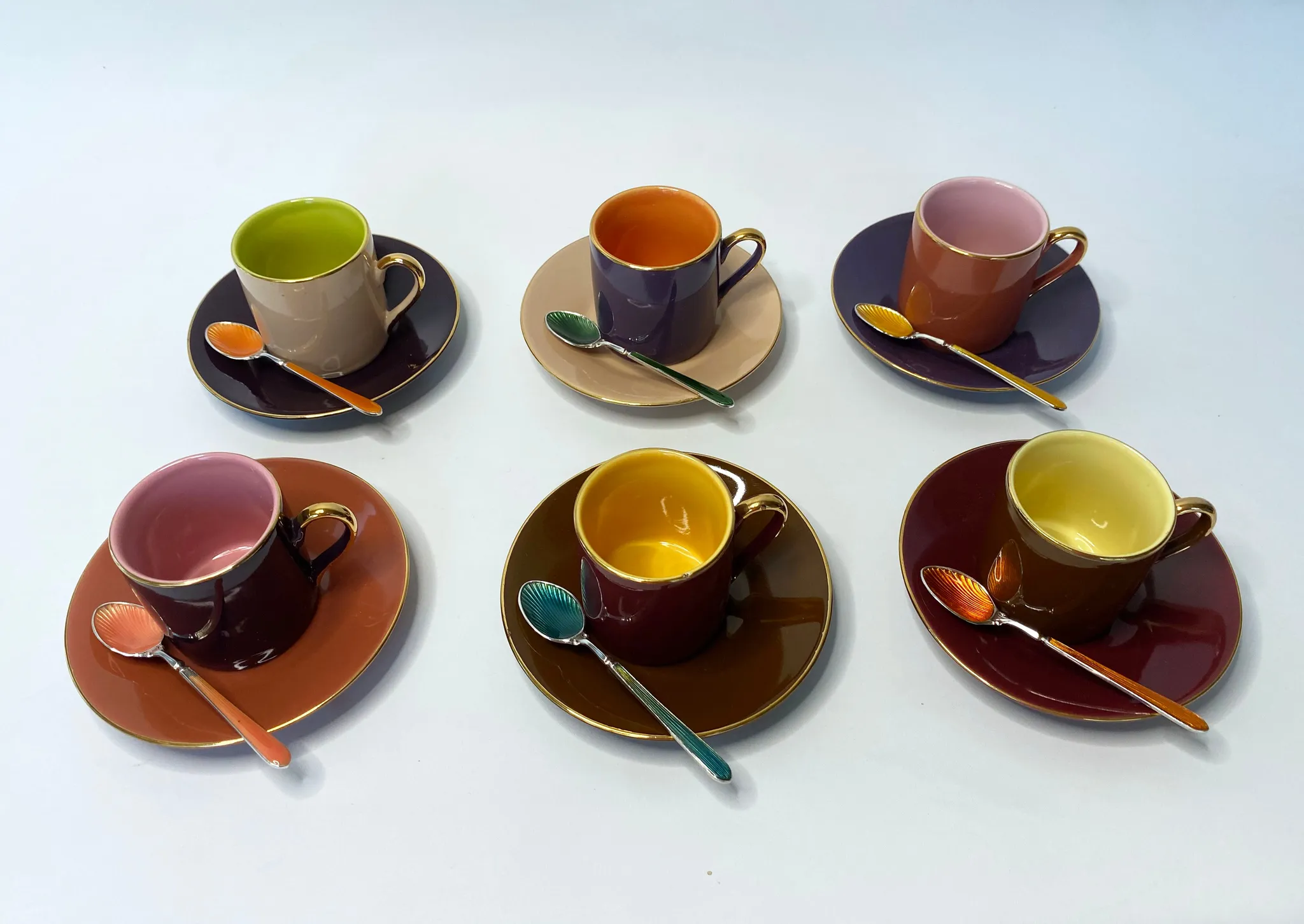 Multi Colored Coffee Cup Set with Decorative Enamel Spoons - Image 8