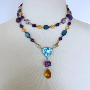 Multi shaped and Jewel Sautoir with Graduated Drop Tassel and 14K Yellow Gold