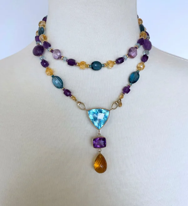 Multi shaped and Jewel Sautoir with Graduated Drop Tassel and  14K Yellow Gold