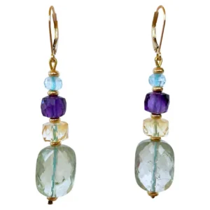 Multi Shaped Semi Precious Earrings with 14K Yellow Gold