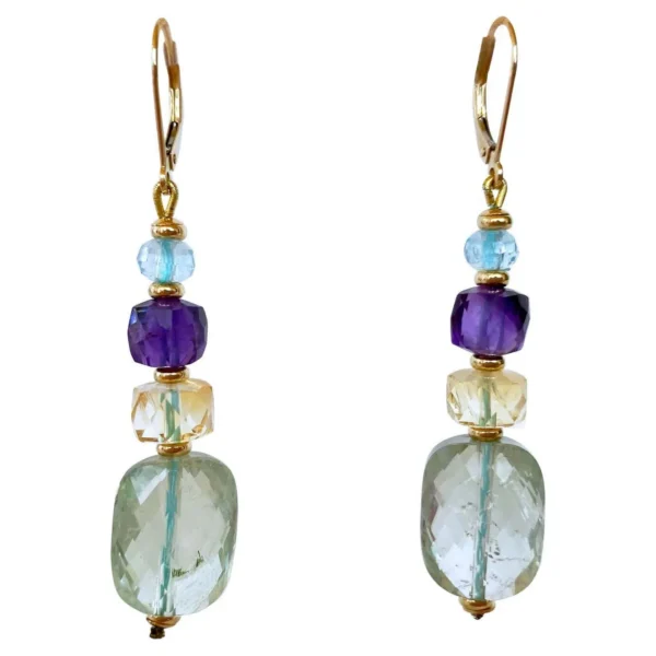 Multi Shaped Semi Precious Earrings with 14K Yellow Gold