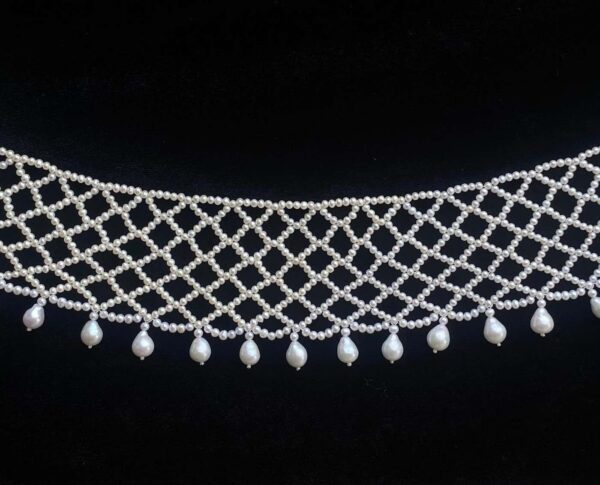 One Of A Kind Pearl Woven Choker with Rhodium Adjustable Clasp