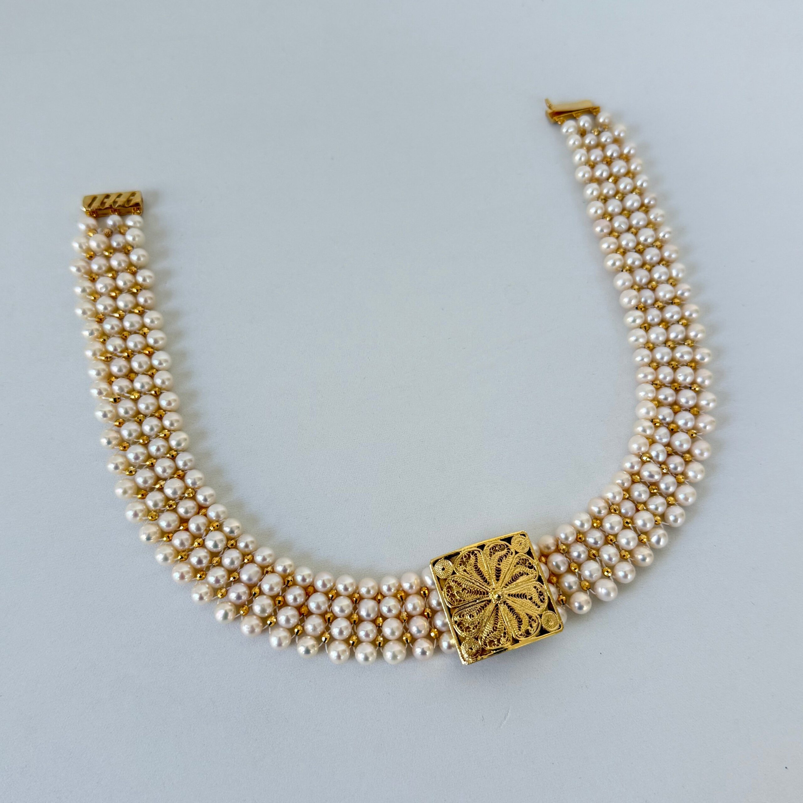 One Of A Kind Pearl & Gold Choker with Vintage Filigree Centerpiece - Image 3