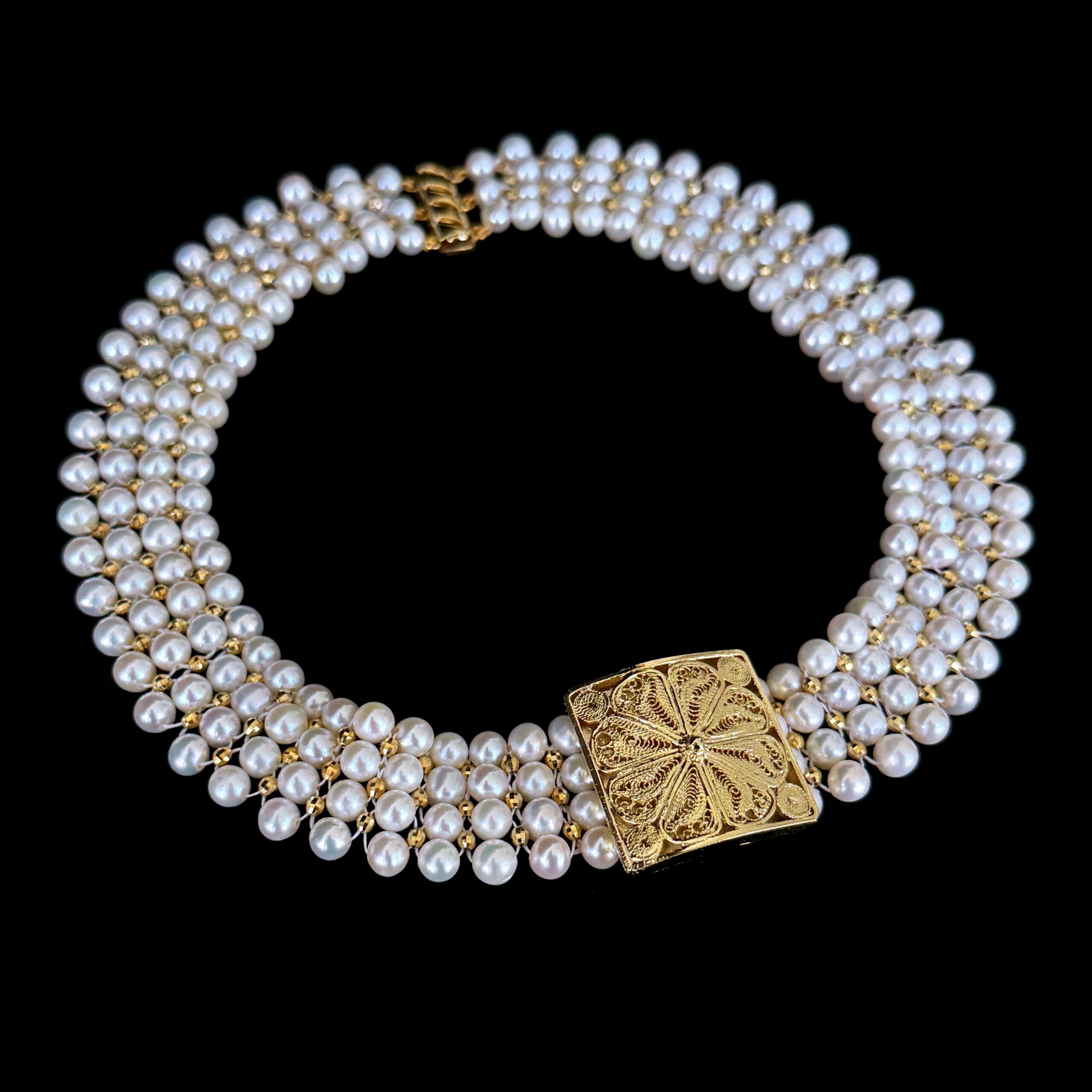 One Of A Kind Pearl & Gold Choker with Vintage Filigree Centerpiece - Image 7