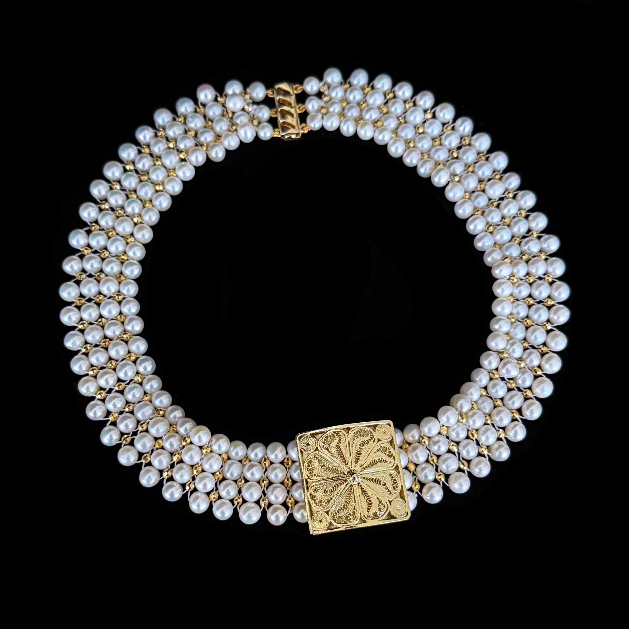 One Of A Kind Pearl & Gold Choker with Vintage Filigree Centerpiece - Image 9
