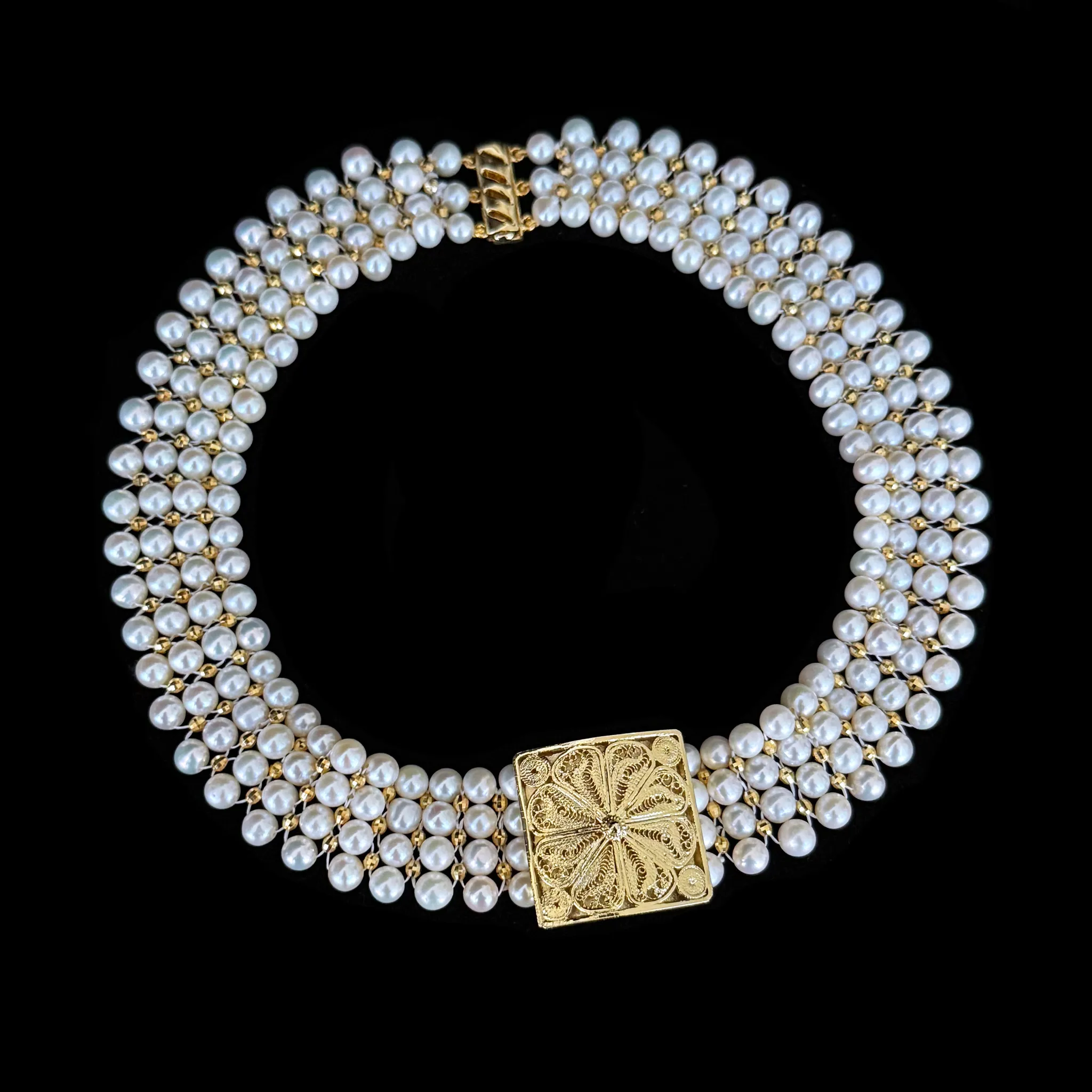 One Of A Kind Pearl & Gold Choker with Vintage Filigree Centerpiece - Image 10