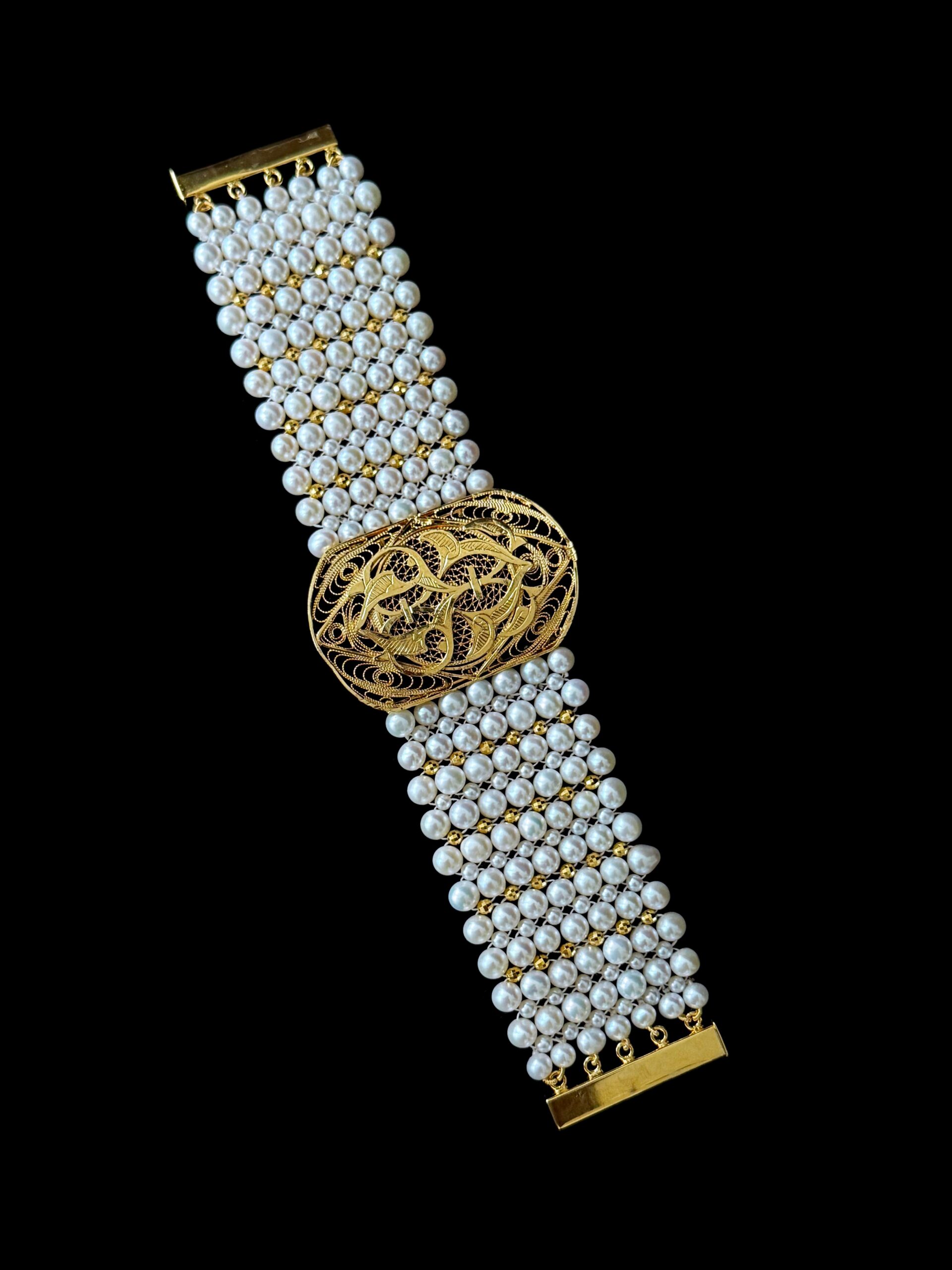 One Of A Kind Pearl Bracelet with 18k Plated Centerpiece