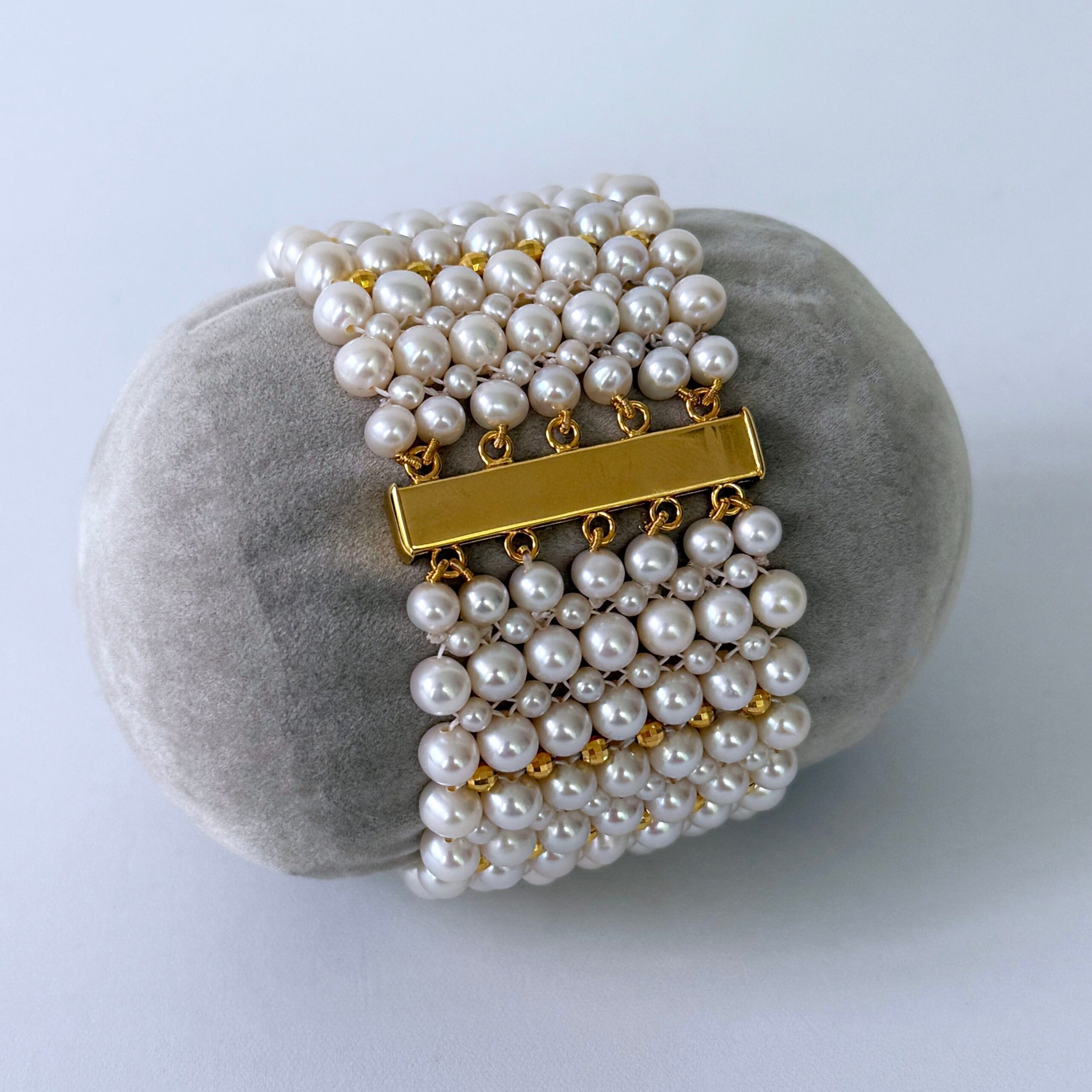One Of A Kind Pearl Bracelet with 18k Plated Centerpiece - Image 5
