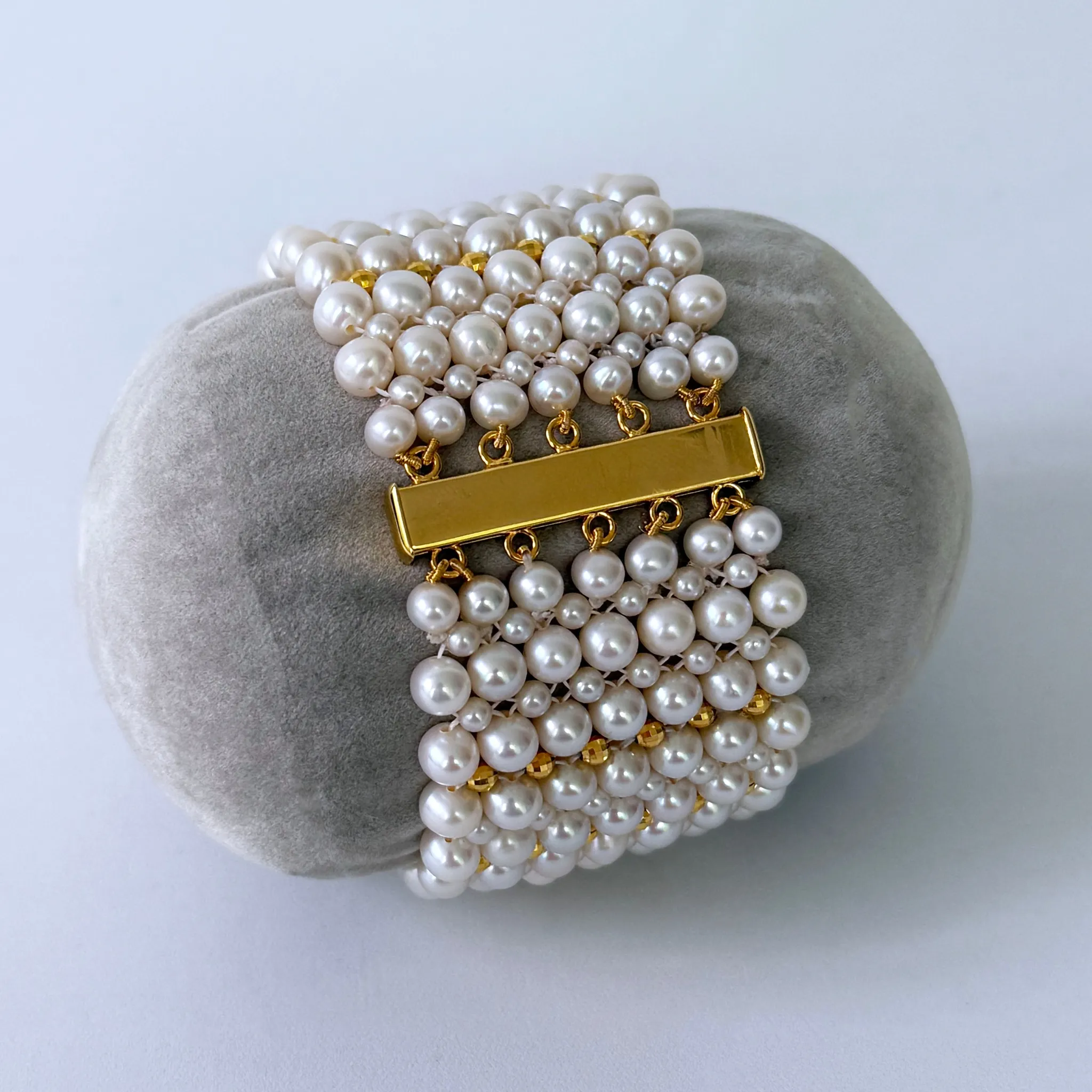 One Of A Kind Pearl Bracelet with 18k Plated Centerpiece - Image 6