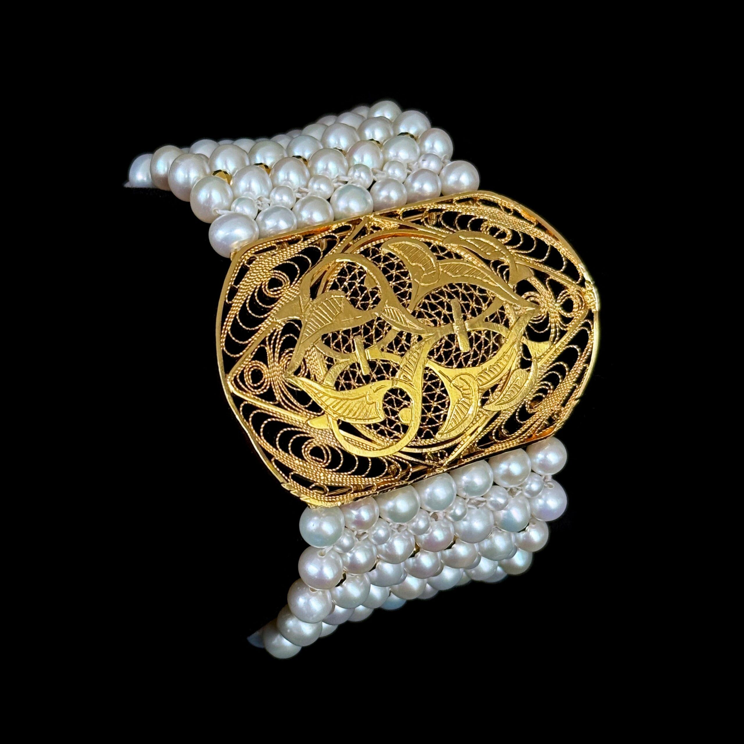One Of A Kind Pearl Bracelet with 18k Plated Centerpiece - Image 9