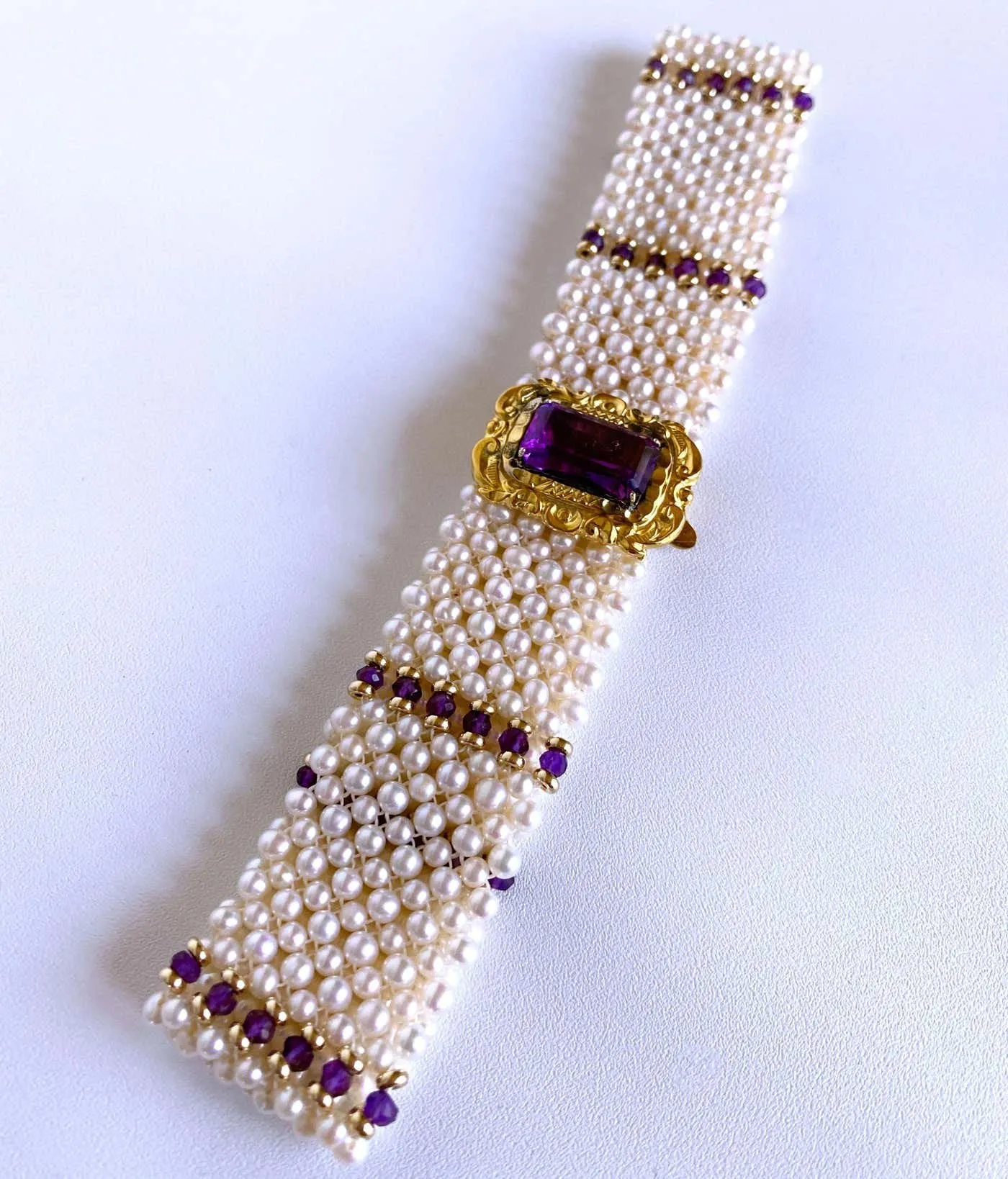 Pearl, Amethyst and Vintage Centerpiece Choker with 14k Yellow Gold - Image 8