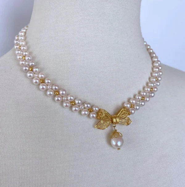 Pearl and 14K Gold Plated Necklace with Centerpiece